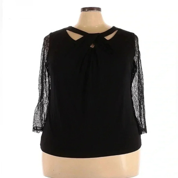 Nine West | Black Criss Cross Sheer Long Sleeve Blouse Plus Size 3X NWOT - Picture 2 of 6